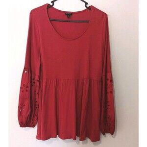 Torrid Red Eyelet Sleeve Peasant Babydoll Top Size 0 (L) Cotton Modal